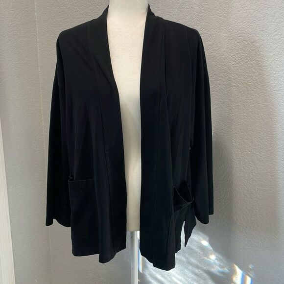Eileen Fisher Black Cotton Blend Open Cardigan with Pockets Size Medium - Picture 1 of 6